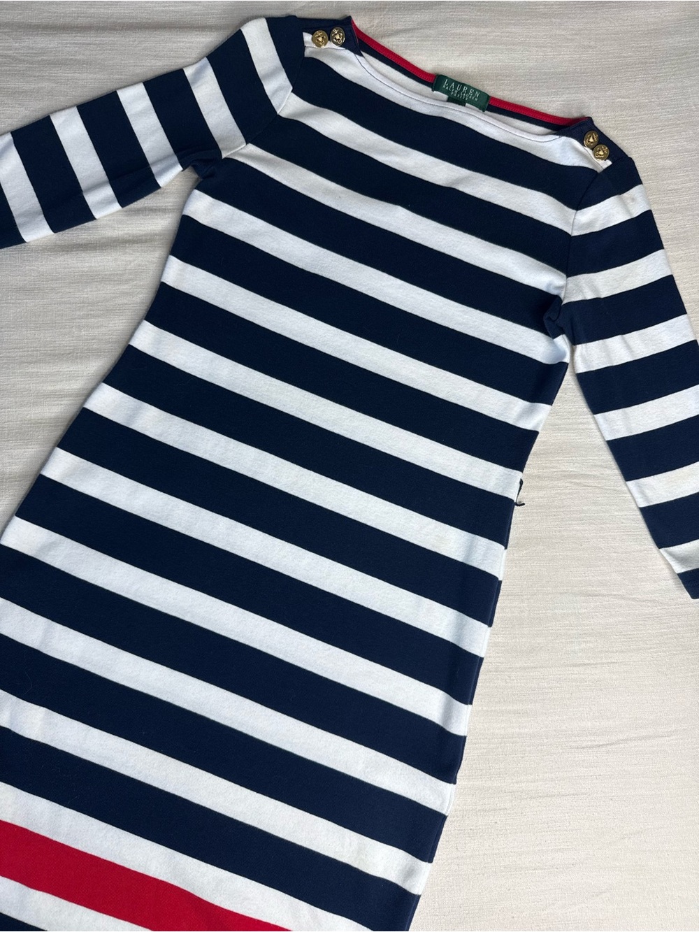 Ralph Lauren Navy, White & Red Striped Midi Dress